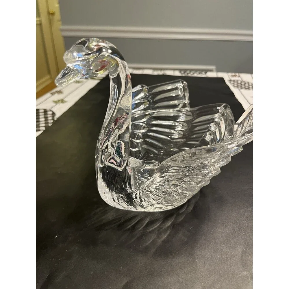 Clear Crystal Glass Swan Large Candy Dish
